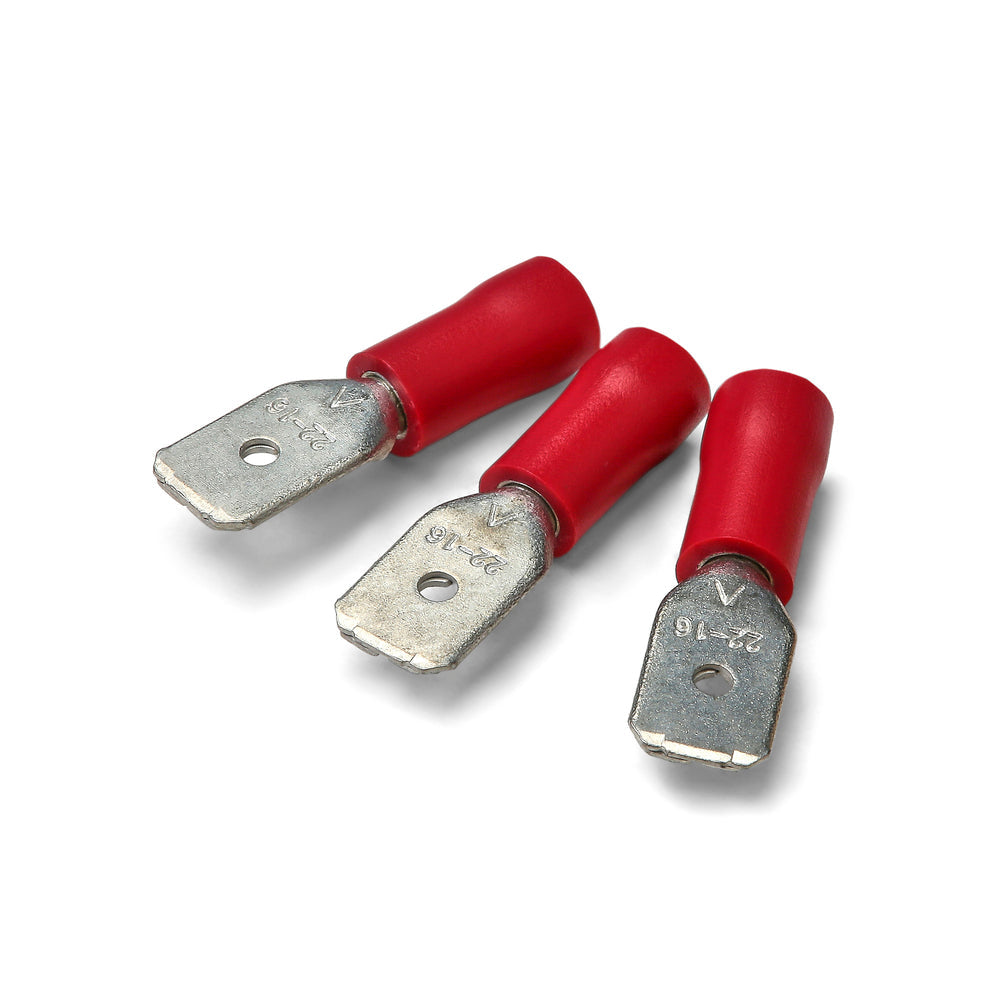 Czerwony męski zacisk wciskany 6,3 x 0,8 mm - opakowanie 100 sztuk