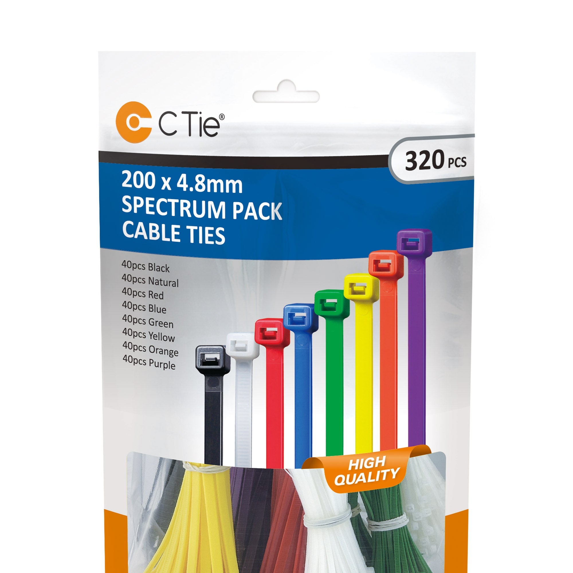 Bridas de cable surtidas - Multicolor - 320 unidades - 200 x 4,8 mm