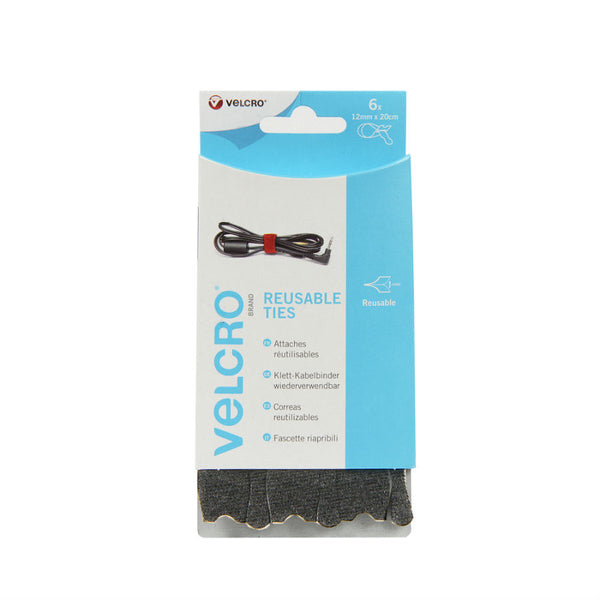 VELCRO® ONE-WRAP® Black Cable Ties - 200 x 12 mm (6 Cable Ties)