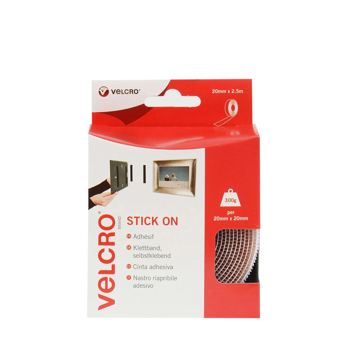 VELCRO® Stick On Tape - 20 mm (2,5 m eller 10 m rulle)