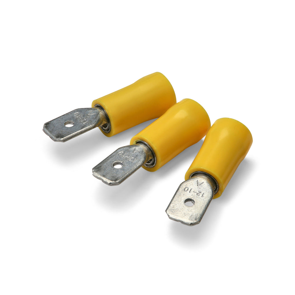 Borne mâle jaune à enfoncer 6,3 x 0,8 mm - Paquet de 100