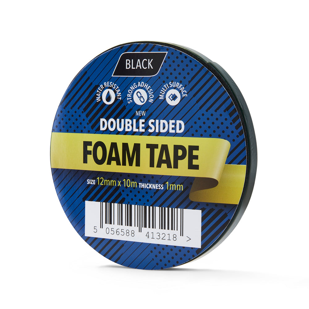 12mm x 10m Black Double-Sided Foam Tape - 1 Roll