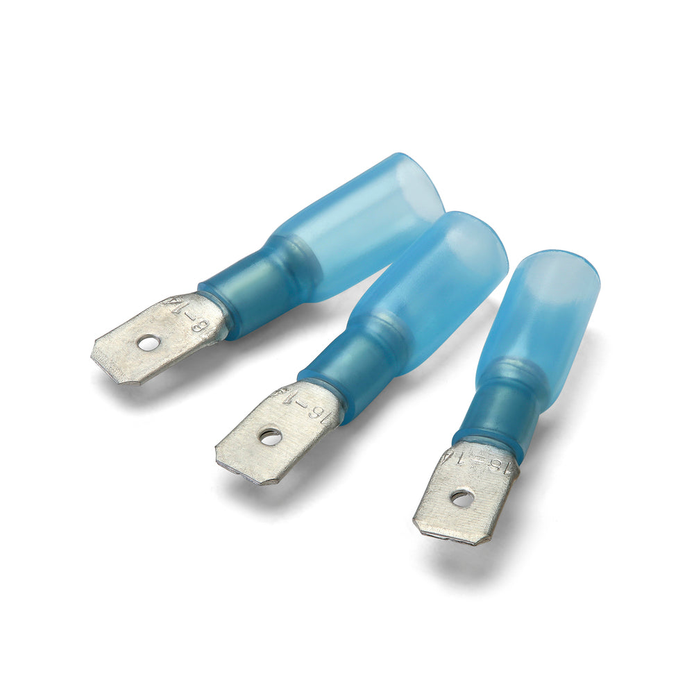 6.3 x 0.8mm Blue Heat Shrink Male Push-On Terminal - Pack of 100